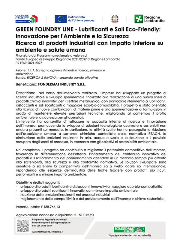 PROGETTO DI SVILUPPO DELLA LINEA PRODOTTO GREEN FOUNDRY LINE